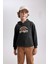 Erkek Çocuk Antrasit Regular Fit Düz Kesim Basic Düz Kapüşonlu Sweatshirt B7821A8NS 6