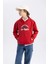 Erkek Çocuk Bordo Regular Fit Düz Kesim Basic Düz Kapüşonlu Sweatshirt B7821A8NS 9