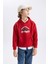 Erkek Çocuk Bordo Regular Fit Düz Kesim Basic Düz Kapüşonlu Sweatshirt B7821A8NS 10