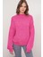 6700 Kadın Dik Yaka Balon Triko Kazak Fuşya 1
