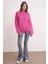 6700 Kadın Dik Yaka Balon Triko Kazak Fuşya 2