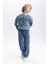 Erkek Çocuk Mavi Regular Fit Düz Kesim Basic Düz Kapüşonlu Sweatshirt B7822A8NS 11