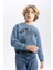 Erkek Çocuk Mavi Regular Fit Düz Kesim Basic Düz Kapüşonlu Sweatshirt B7822A8NS 12
