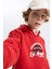 Erkek Çocuk Bordo Regular Fit Düz Kesim Basic Düz Kapüşonlu Sweatshirt B7821A8NS 11