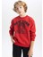 Erkek Çocuk Bordo Regular Fit Düz Kesim Basic Düz Kapüşonlu Sweatshirt B7822A8NS 10