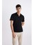 Slim Fit Dar Kesim Polo Yaka Kısa Kollu Pamuklu Modal Karışımlı Basic Düz Siyah Tişört M6609AZ24SP 8