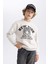 Erkek Çocuk Gri Regular Fit Düz Kesim Basic Düz Kapüşonlu Sweatshirt B7822A8NS 7