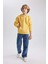 Erkek Çocuk Sarı Regular Fit Düz Kesim Basic Düz Kapüşonlu Sweatshirt B7773A8NS 11