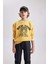 Erkek Çocuk Sarı Regular Fit Düz Kesim Basic Düz Kapüşonlu Sweatshirt B7822A8NS 8