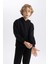 Erkek Çocuk Siyah Regular Fit Düz Kesim Basic Düz Kapüşonlu Sweatshirt B7773A8NS 6