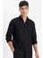 Modern Fit Polo Yaka Petek Dokulu Basic Düz Uzun Kollu Siyah Gömlek B7383AX24SP 7