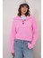 6900 Kadın Düğmeli Devrik Yaka Triko Kazak Pembe 4