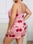 Bicomi Büyük Beden Pembe Kiraz Desen Ince Askılı Pamuklu Şortlu Pijama Takımı 3