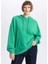 Kadın Yeşil Oversize Fit Geniş Kesim Polo Yaka Düz Basic Pamuklu Sweatshirt B7834AXNS 9