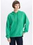 Kadın Yeşil Oversize Fit Geniş Kesim Polo Yaka Düz Basic Pamuklu Sweatshirt B7834AXNS 11