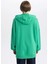 Kadın Yeşil Oversize Fit Geniş Kesim Polo Yaka Düz Basic Pamuklu Sweatshirt B7834AXNS 16