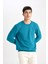 Erkek Yeşil Oversize Fit Geniş Kesim Basic Düz Pamuklu Kapüşonlu Sweatshirt B7833AXNS 9