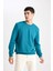 Erkek Yeşil Oversize Fit Geniş Kesim Basic Düz Pamuklu Kapüşonlu Sweatshirt B7833AXNS 10