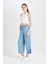 Culotte Yüksek Bel Kısa Geniş Paça Yırtmaçlı Jean Pantolon B5200AX24SM 10