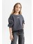 Kız Çocuk Oversize Geniş Kalıp Bisiklet Yaka Baskılı Sweatshirt C0103A824SP 15