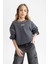 Kız Çocuk Oversize Geniş Kalıp Bisiklet Yaka Baskılı Sweatshirt C0103A824SP 17