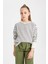 Kız Çocuk Relax Fit Bisiklet Yaka Çizgili Sweatshirt B7378A824SP 8