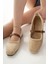 Kadın Babet Bej Bantlı Kemerli Hafif Rahat Şık Iş Ofis Günlük Ayakkabı 4