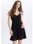 A Kesim V Yaka Askılı Siyah Mini Elbise B9019AX24SM 10