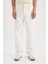 %100 Pamuk Baggy Geniş Kalıp Normal Bel Geniş Paça Beyaz Jean Pantolon C1511AX24SM 10