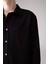 %100 Pamuk Relax Fit Polo Yaka Gabardin Uzun Kollu Siyah Gömlek C1477AX24SP 14