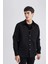 %100 Pamuk Relax Fit Polo Yaka Gabardin Uzun Kollu Siyah Gömlek C1477AX24SP 16