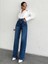 2021 Wide Leg Kadın Likralı Palazzo Kot Denim Pantolon KAPALI MAVİ 1