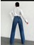 2021 Wide Leg Kadın Likralı Palazzo Kot Denim Pantolon KAPALI MAVİ 5