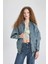 Oversize Geniş Kalıp Jean Bomber Ceket Kolej Yaka Fermuarlı Çift Cepli C1508AX24SM 11