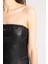 Bodycon Vücudu Saran Straplez Basic Düz Yırtmaçlı Suni Deri Midi Elbise C2284AX24SP 15