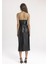 Bodycon Vücudu Saran Straplez Basic Düz Yırtmaçlı Suni Deri Midi Elbise C2284AX24SP 17