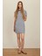 Bodycon Vücudu Saran Bisiklet Yaka Çizgili Fitilli Kaşkorse Kısa Kollu Mini Elbise C1733AX24SP 10
