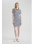 Bodycon Vücudu Saran Bisiklet Yaka Çizgili Fitilli Kaşkorse Kısa Kollu Mini Elbise C1733AX24SP 12