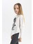 Kız Çocuk Oversize Geniş Kalıp Bisiklet Yaka Baskılı Uzun Kollu Tişört C0246A824SP 17