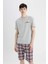 Regular Fit Pijama Takım Kısa Kollu Üst Şort Beli Lastikli Alt B7253AX24SP 12