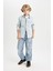 Erkek Çocuk Oversize Geniş Kalıp Polo Yaka Cepli Jean Uzun Kollu Gömlek C3858A824AU 7
