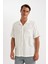 Relax Fit Yazlık Polo Yaka Keten Karışımlı Kısa Kollu Beyaz Gömlek C1110AX24SM 11