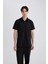 %100 Pamuk Slim Fit Dar Kesim Yazlık Basic Düz Kısa Kollu Siyah Gömlek R1706AZ24SM 8