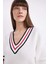Relax Fit V Yaka Kolej Temalı Selanik Kumaş Triko Kazak C1427AX24AU 11