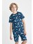 Erkek Çocuk Pijama Takımı Dinazor Baskılı Kısa Kollu Üst Şort C5498A824SM 8
