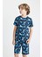Erkek Çocuk Pijama Takımı Dinazor Baskılı Kısa Kollu Üst Şort C5498A824SM 9