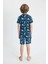 Erkek Çocuk Pijama Takımı Dinazor Baskılı Kısa Kollu Üst Şort C5498A824SM 11