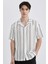 Regular Fit Yazlık Apaş Yaka Çizgili Viskon Kısa Kollu Gömlek B7386AX24SP 6