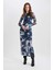 Bodycon Yuvarlak Yaka Batik Tül Midi Uzun Kollu Abiye Elbise C5082AX24SP 11