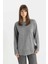 Regular Fit Bisiklet Yaka Yırtmaçlı Basic Düz Triko Kazak Tunik C5165AX24AU 12